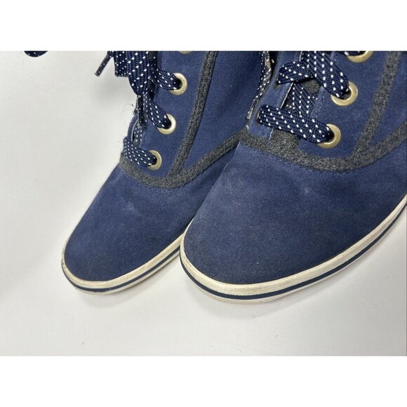Meds High Top Hidden Wedge Rookie Shoe Navy Blue Suede Size 8 - Picture 2 of 9